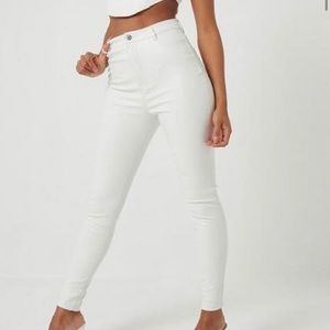 White faux leather croc pants